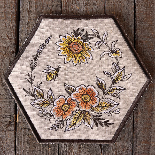 Rustic Elegance Bees & Blooms Hexagon Trivet (In-the-Hoop) - Image 5