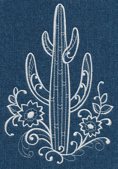 Saguaro Cactus and Flowers (Whitework) - Image 3
