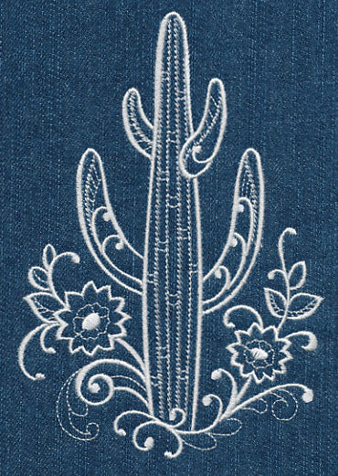 Saguaro Cactus and Flowers (Whitework) - Image 4