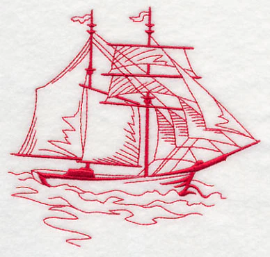 Sailing the Ocean Blue - Tall Ship 1 (Redwork) - Image 3
