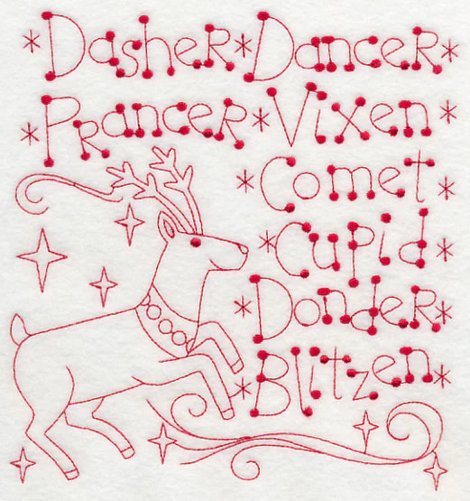 Santa's Team of Eight (Redwork) - Image 4