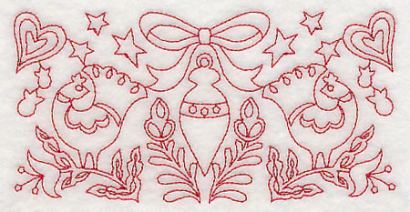 Scandinavian Christmas Ornament Border (Redwork) - Image 3