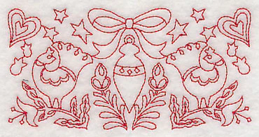 Scandinavian Christmas Ornament Border (Redwork) - Image 4