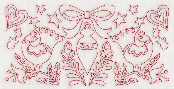 Scandinavian Christmas Ornament Border (Redwork) - Image 6