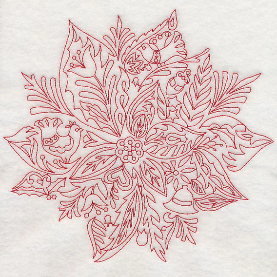 Scandinavian Christmas Poinsettia (Redwork)