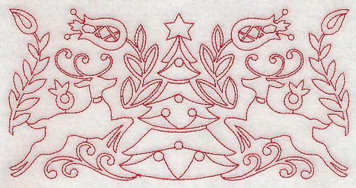 Scandinavian Christmas Tree Border (Redwork) - Image 2