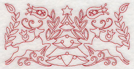 Scandinavian Christmas Tree Border (Redwork) - Image 3