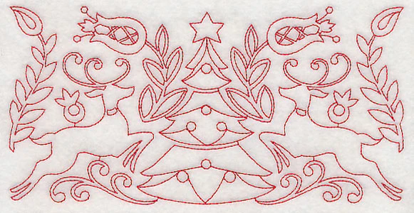 Scandinavian Christmas Tree Border (Redwork) - Image 6