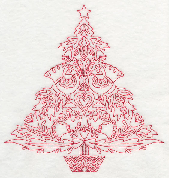 Scandinavian Christmas Tree (Redwork)