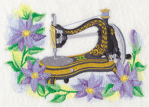 Sewing Machine with Clematis in Watercolor - Image 3