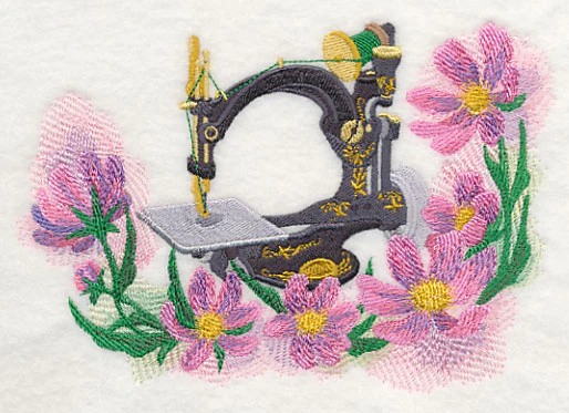 Sewing Machine with Cosmos in Watercolor - Image 4