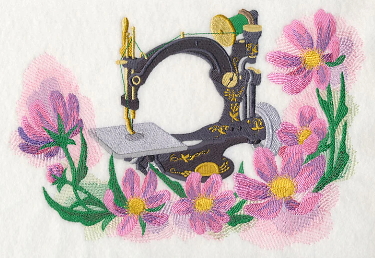 Sewing Machine with Cosmos in Watercolor - Image 5