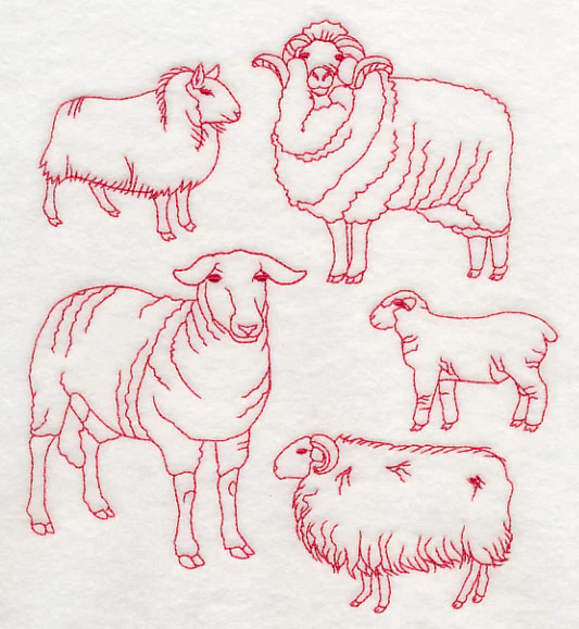 Sheep Medley (Redwork) - Image 4