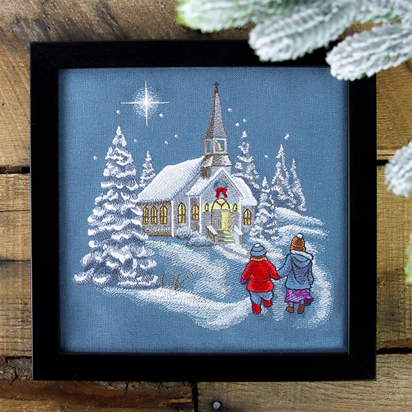 Snowy Christmas Church Scene - Image 8