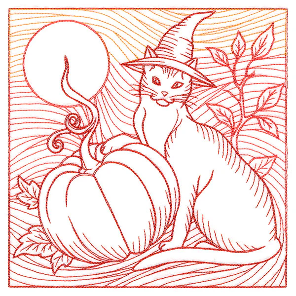 Spooky Evening - Cat & Pumpkin Etching - Image 2