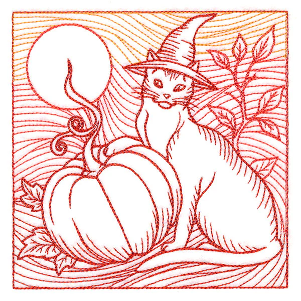 Spooky Evening - Cat & Pumpkin Etching - Image 4