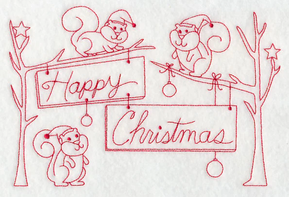 Squirrels Happy Christmas (Redwork) - Image 2