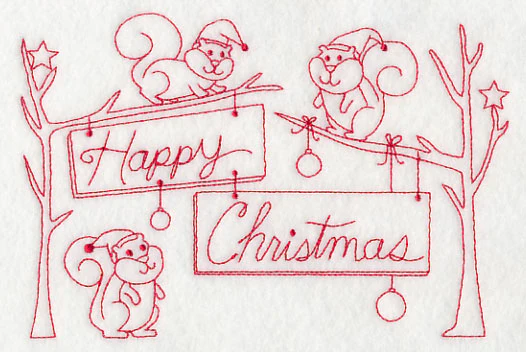 Squirrels Happy Christmas (Redwork) - Image 3