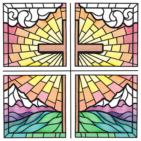 Stained Glass Cross at Sunrise Scene (Set) - Image 15