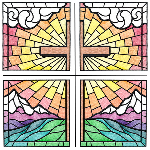 Stained Glass Cross at Sunrise Scene (Set) - Image 2