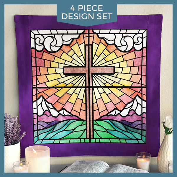 Stained Glass Cross at Sunrise Scene (Set) - Image 45
