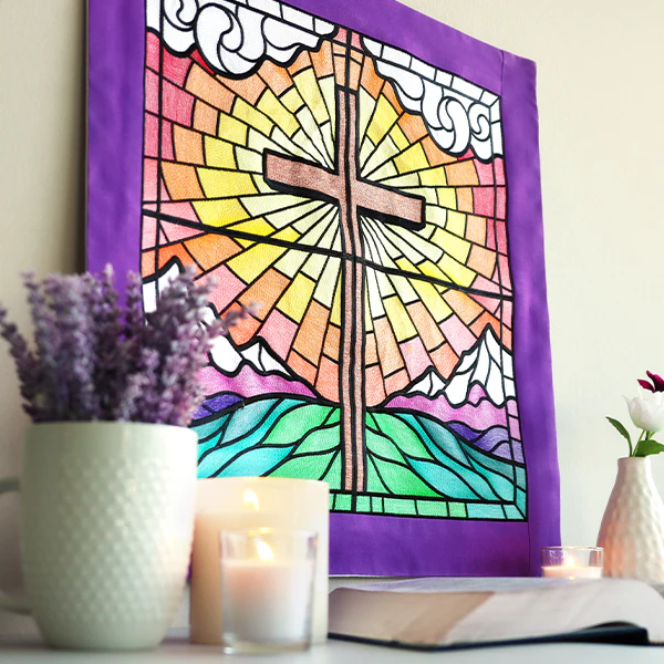 Stained Glass Cross at Sunrise Scene (Set) - Image 8
