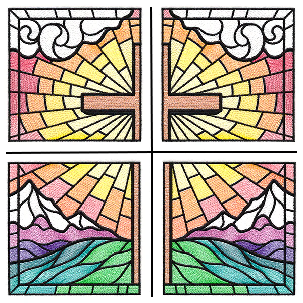 Stained Glass Cross at Sunrise Scene (Set) - Image 85