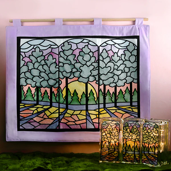 Stained Glass Sunset Scene - 3 Panel - Image 10