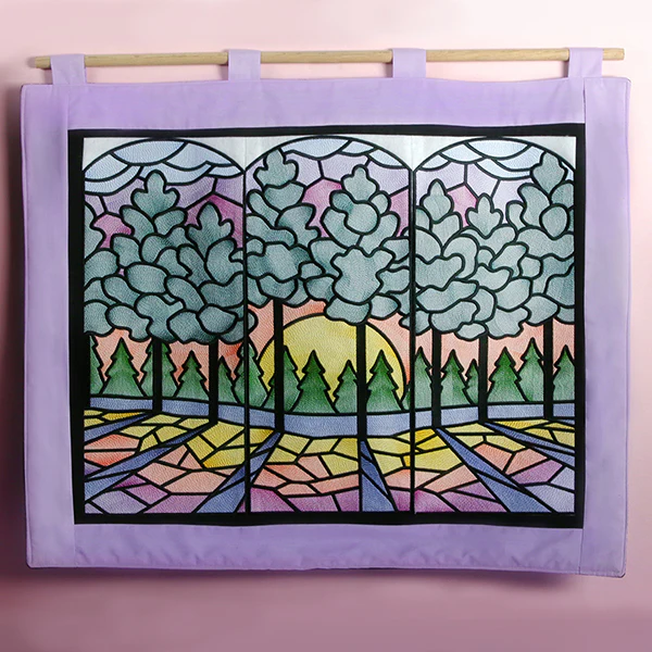 Stained Glass Sunset Scene - 3 Panel - Image 2