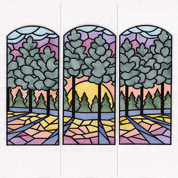 Stained Glass Sunset Scene - 3 Panel - Image 7