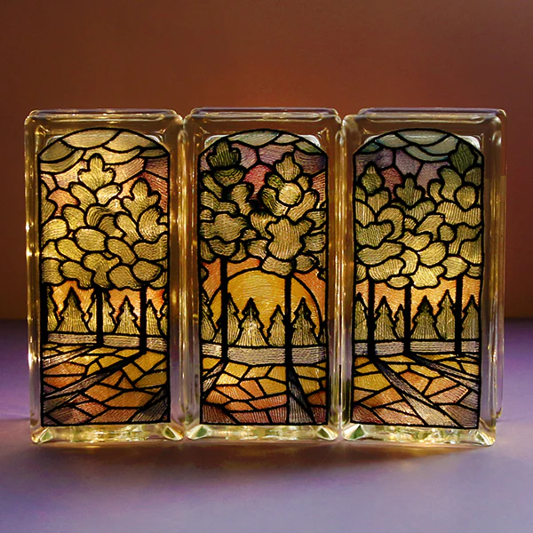 Stained Glass Sunset Scene - 3 Panel - Image 9