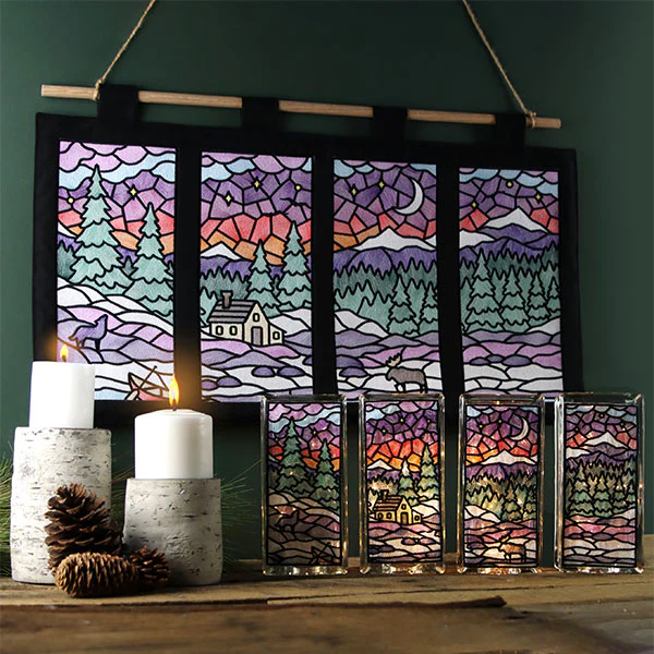Stained Glass Winter Landscape Panel 3 - Image 8