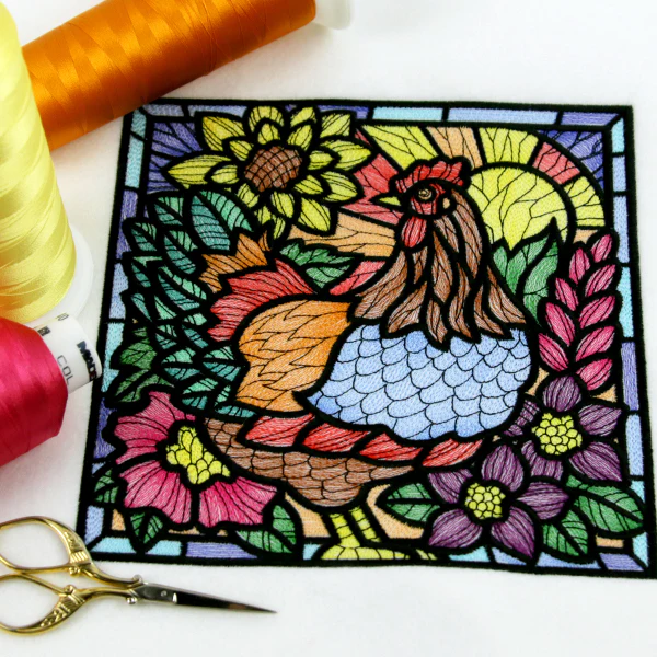 Sunrise Chicken Stained Glass Square - Image 2