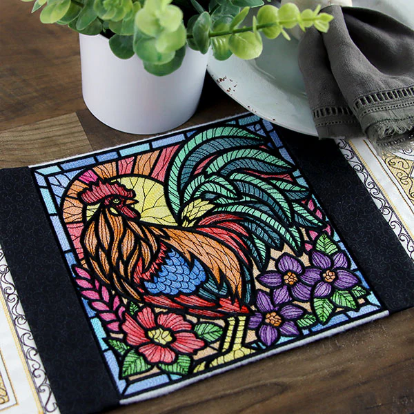 Sunrise Rooster Stained Glass Square - Image 10