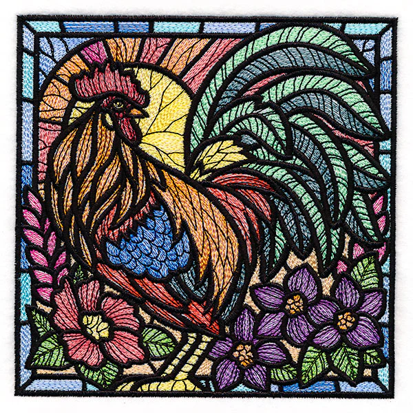 Sunrise Rooster Stained Glass Square - Image 5
