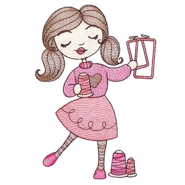 Sweet and Crafty Girl with Embroidery Hoops - Image 2