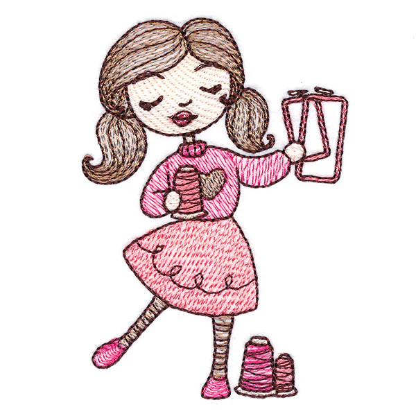 Sweet and Crafty Girl with Embroidery Hoops - Image 3