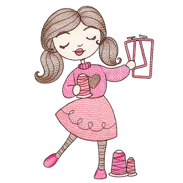 Sweet and Crafty Girl with Embroidery Hoops - Image 4