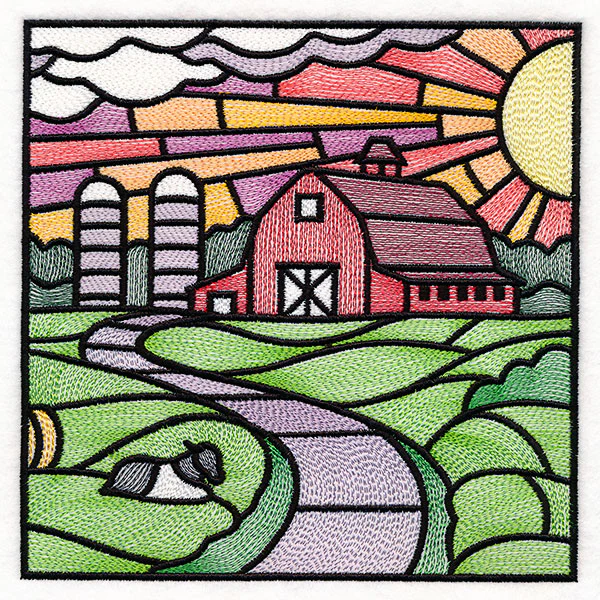 Sweet Countryside Stained Glass Scene - Barn Sunset - Image 3