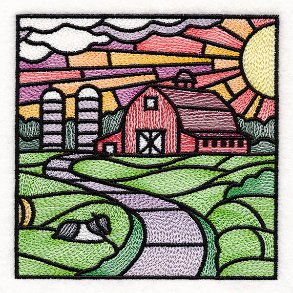 Sweet Countryside Stained Glass Scene - Barn Sunset - Image 7