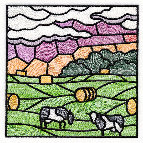 Sweet Countryside  Stained Glass Scene - Cows in the Field