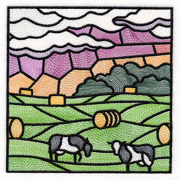Sweet Countryside  Stained Glass Scene - Cows in the Field - Image 5