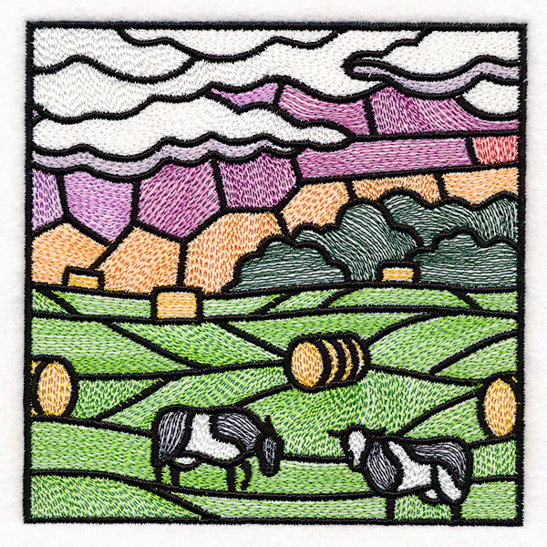 Sweet Countryside  Stained Glass Scene - Cows in the Field - Image 7