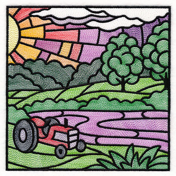 Sweet Countryside Stained Glass Scene - Tractor Sunset - Image 3