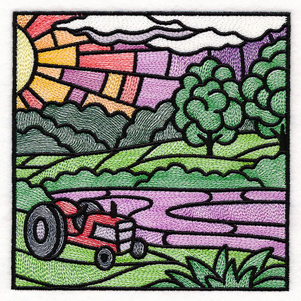 Sweet Countryside Stained Glass Scene - Tractor Sunset - Image 5