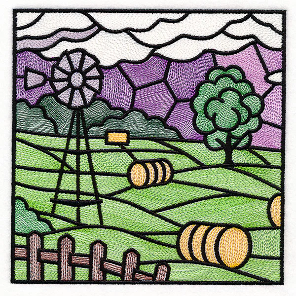 Sweet Countryside Stained Glass Scene - Windmill & Hay - Image 3