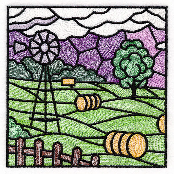 Sweet Countryside Stained Glass Scene - Windmill & Hay - Image 5