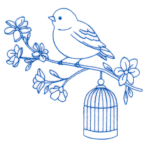 Sweet Little Bird with Birdcage (Bluework)
