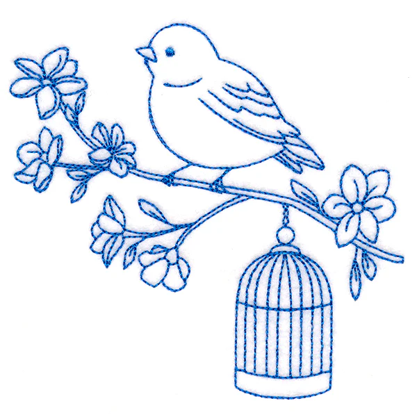 Sweet Little Bird with Birdcage (Bluework) - Image 2