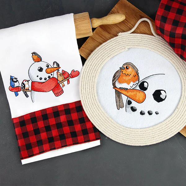 Sweet Peeking Snowman with European Robin - Image 2